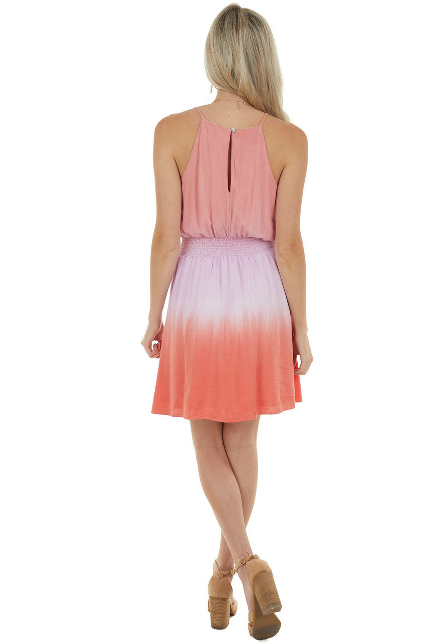 Peach Ombre Dye Sleeveless Haltar Neck Dress