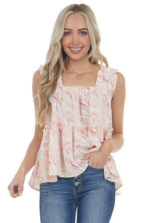 Peach Printed Sleeveless Tiered Woven Top
