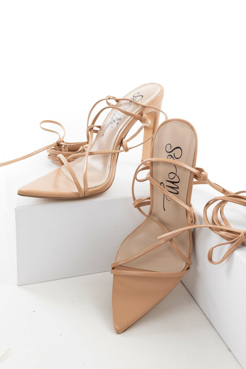 Peach Strappy Open Pointed Toe High Heels