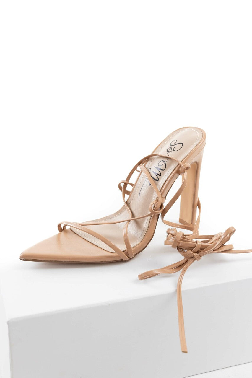 Peach Strappy Open Pointed Toe High Heels