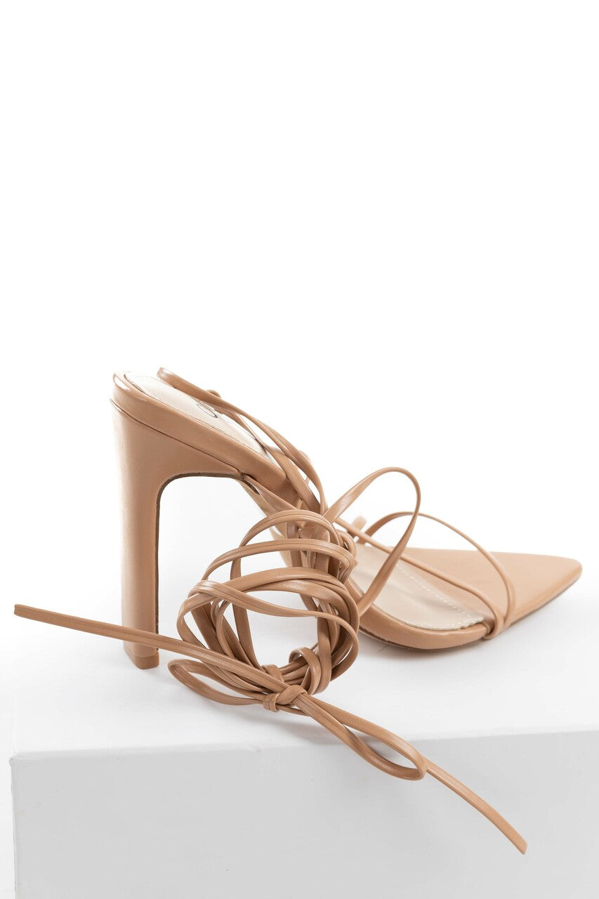Peach Strappy Open Pointed Toe High Heels