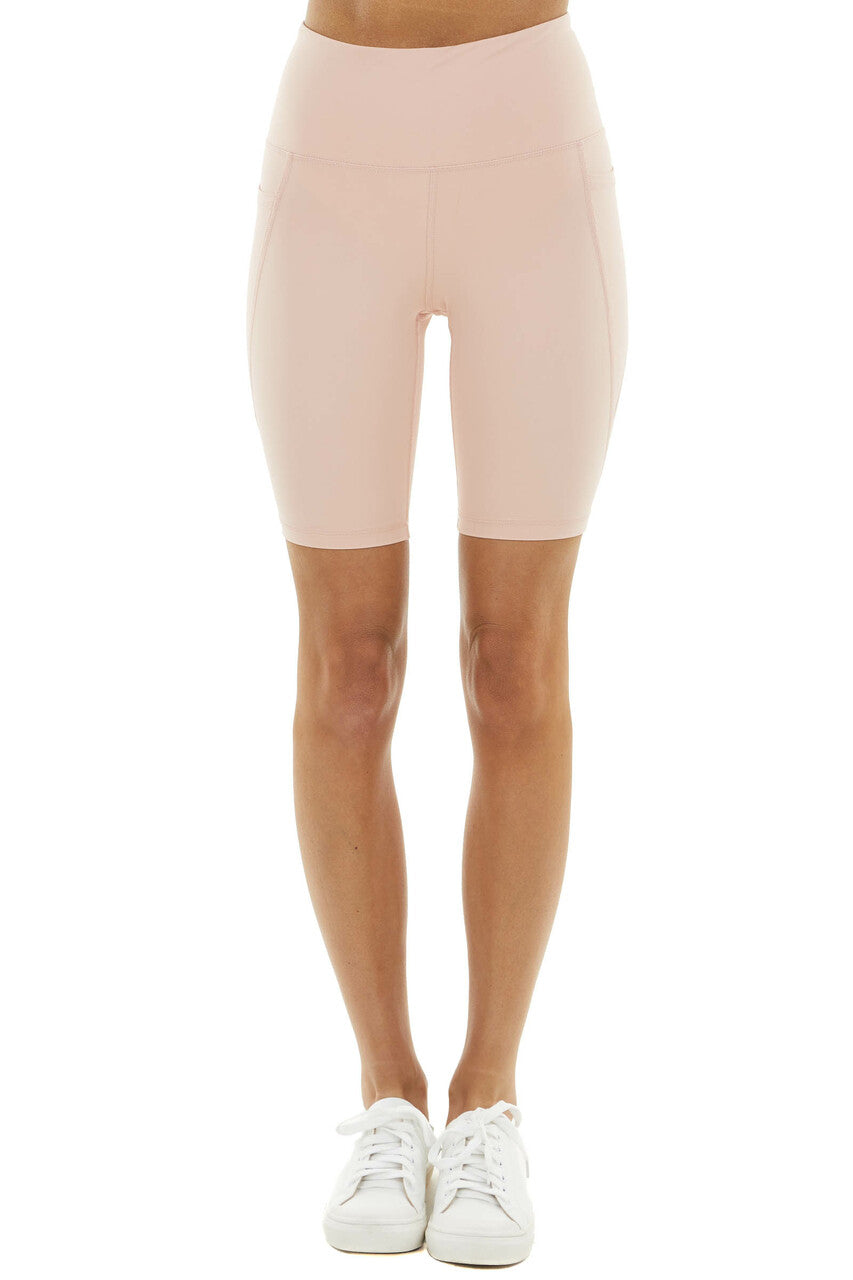 Peach Super Stretchy High Waisted Biker Shorts with Pockets