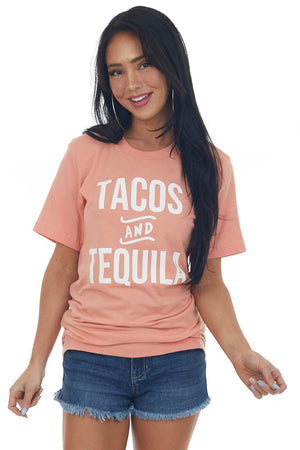 Peach 'Tacos and Tequila' Graphic Tee Shirt