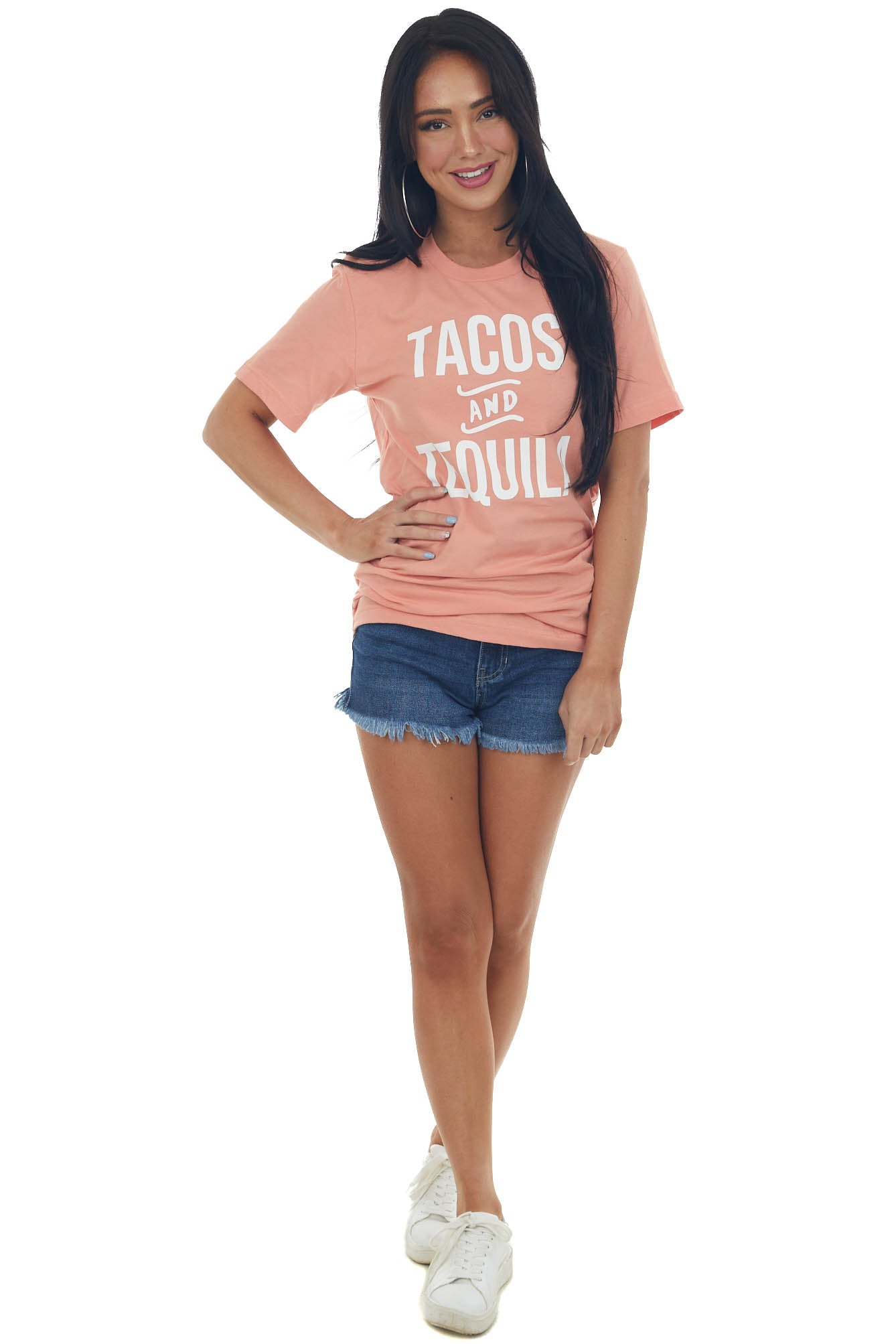 Peach 'Tacos and Tequila' Graphic Tee Shirt