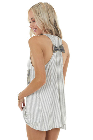Pearl and Slate Striped Knit Tank Top with Bow Detail