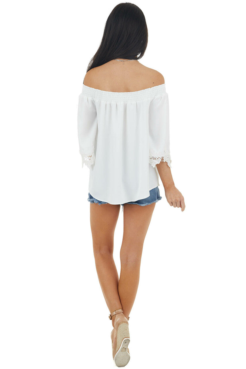 Pearl White Off the Shoulder Blouse with Lace Details