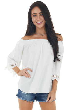 Pearl White Off the Shoulder Blouse with Lace Details