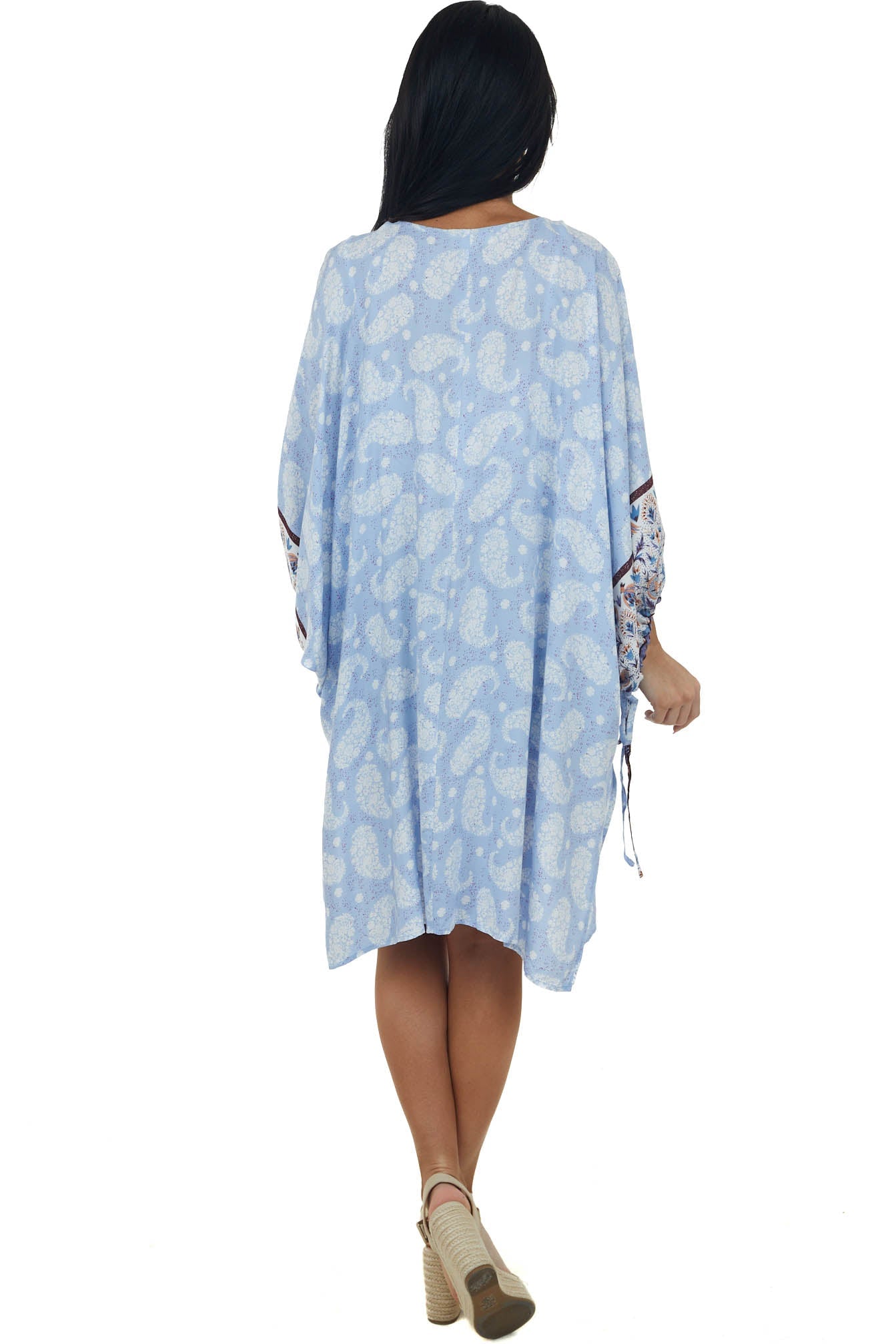 Periwinkle Floral Paisley 1/2 Sleeve Kimono
