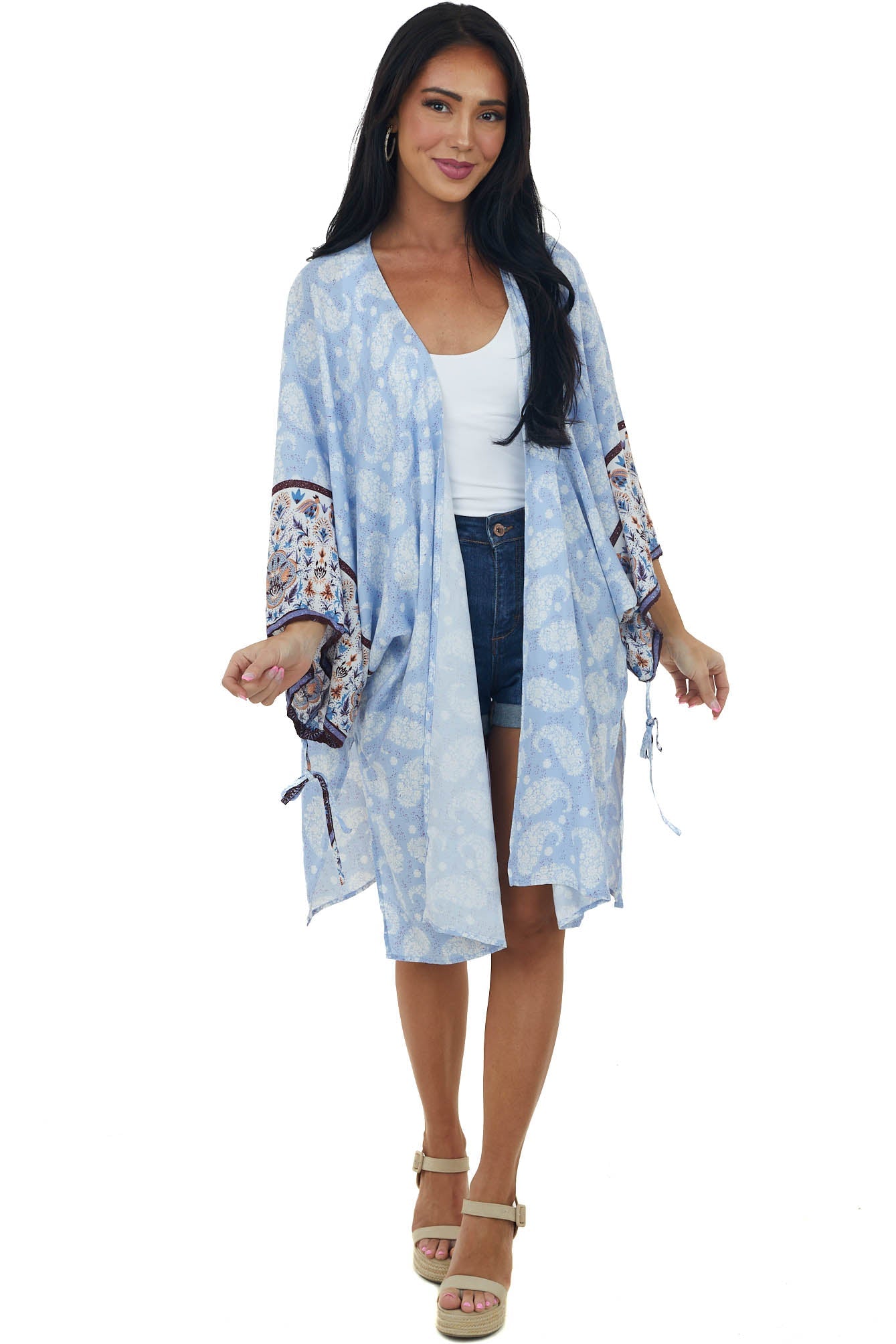 Periwinkle Floral Paisley 1/2 Sleeve Kimono