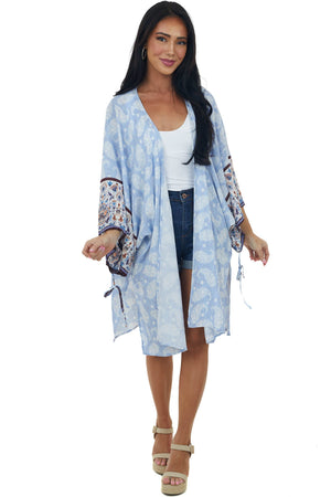 Periwinkle Floral Paisley 1/2 Sleeve Kimono