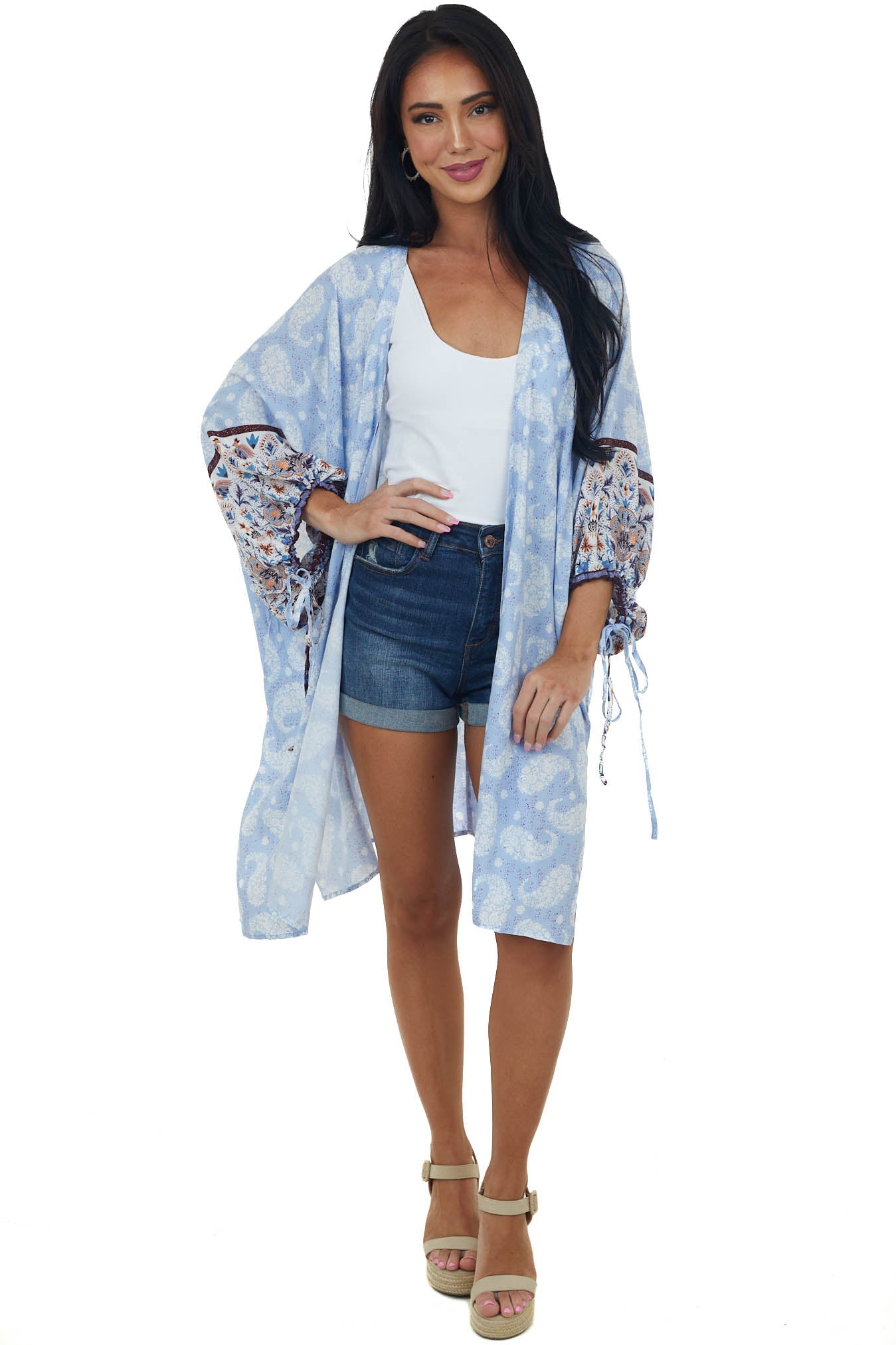 Periwinkle Floral Paisley 1/2 Sleeve Kimono