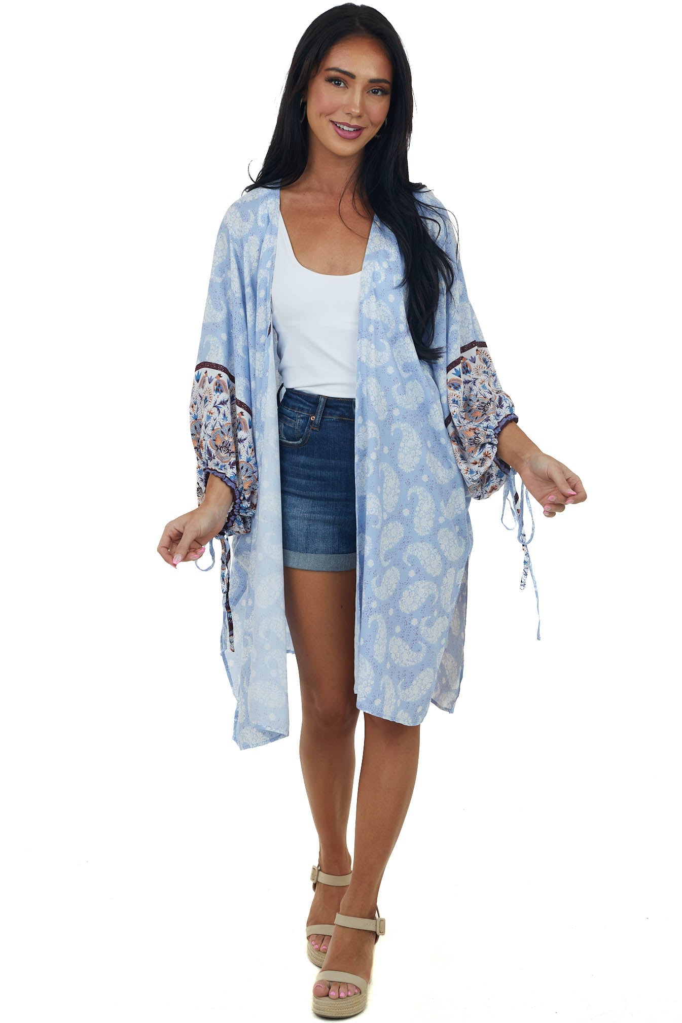Periwinkle Floral Paisley 1/2 Sleeve Kimono