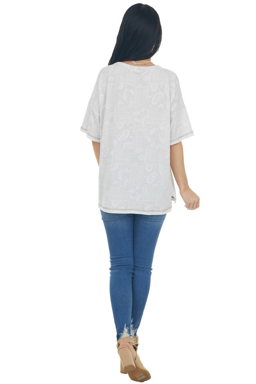 Cloud Grey Paisley Print Stretchy Knit Top