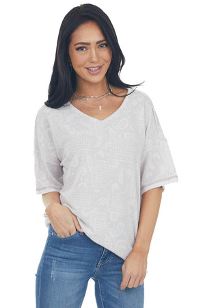 Cloud Grey Paisley Print Stretchy Knit Top