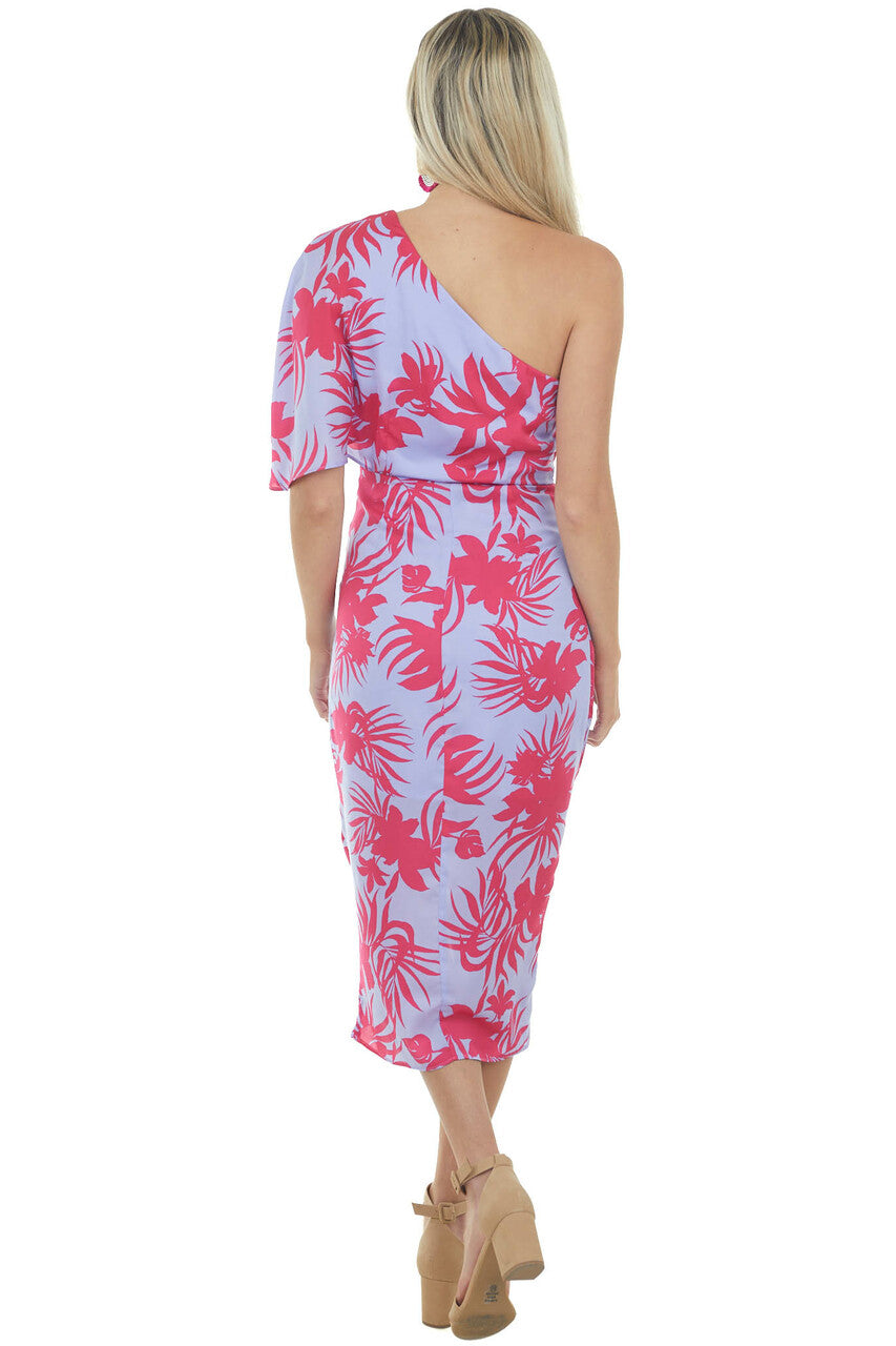 Periwinkle Tropical One Shoulder Wrap Dress