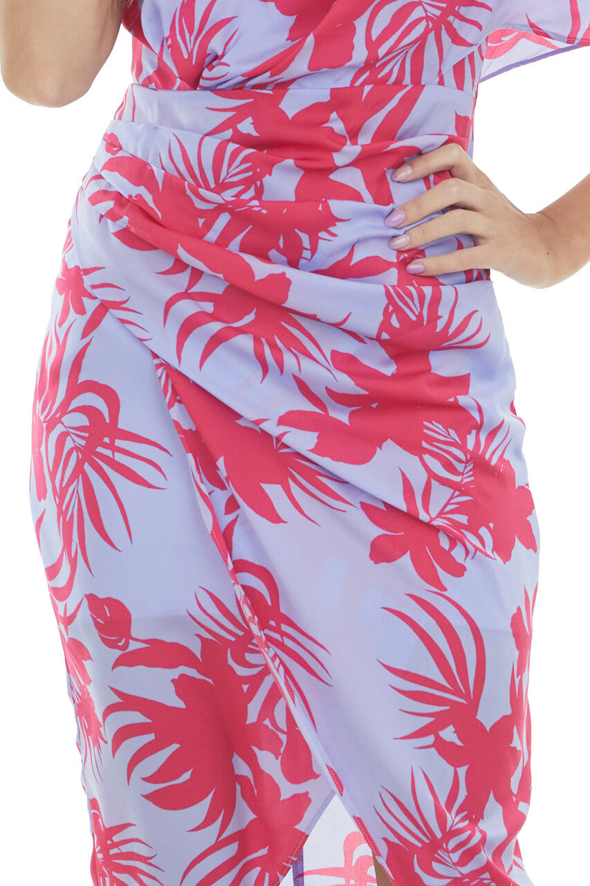 Periwinkle Tropical One Shoulder Wrap Dress