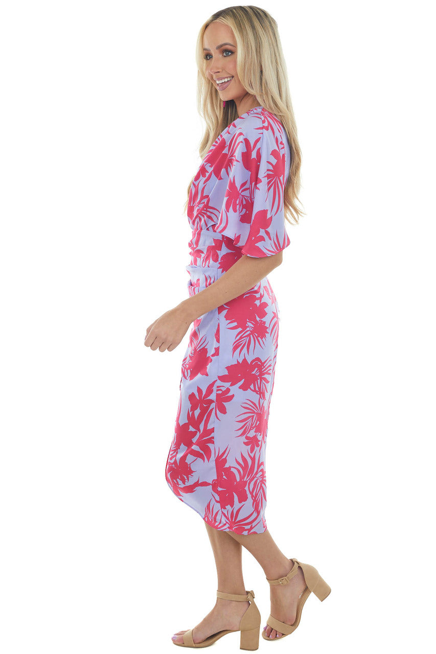 Periwinkle Tropical One Shoulder Wrap Dress