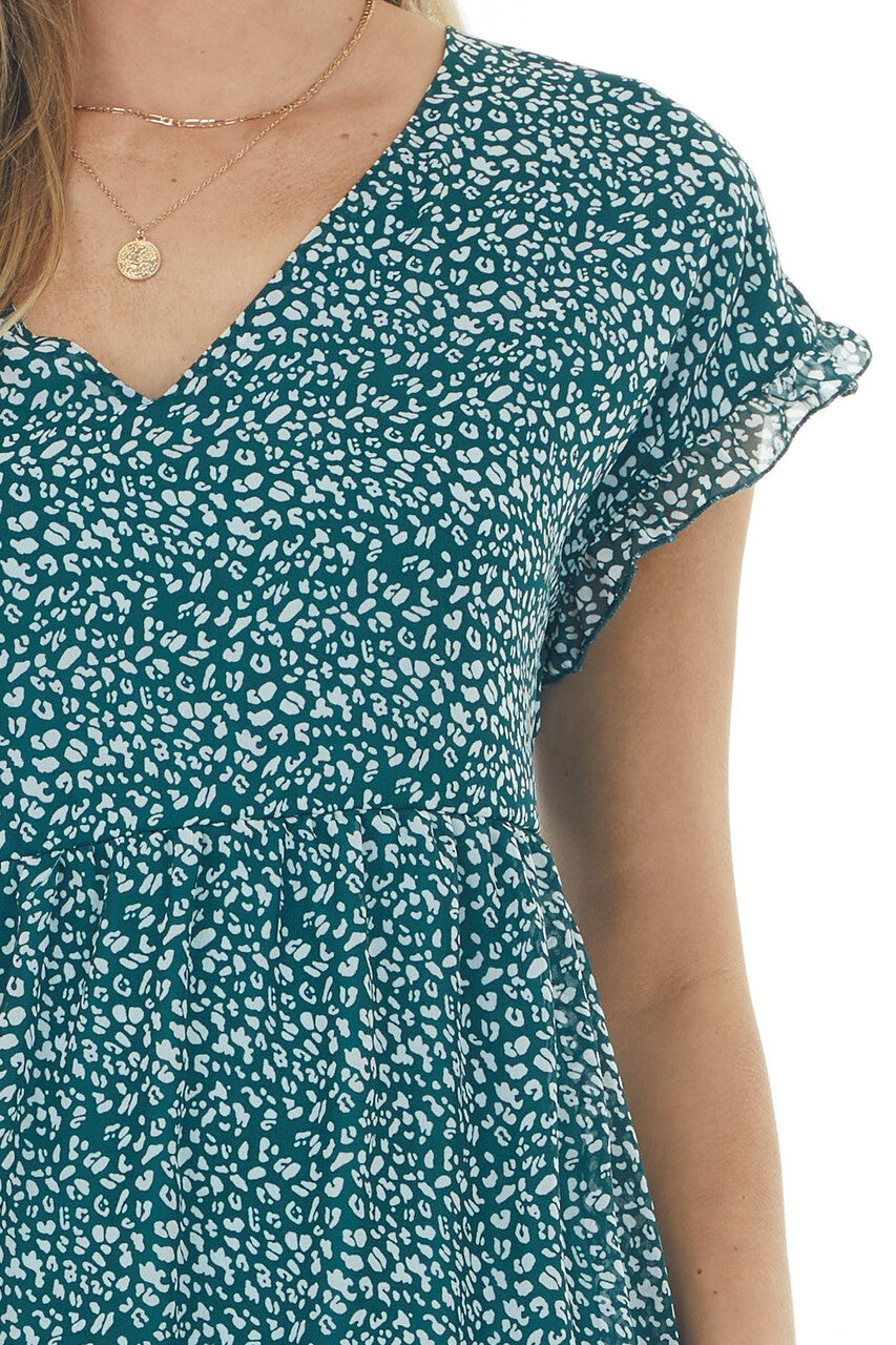 Pine Ditsy Leopard Drop Waist V Neck Dress
