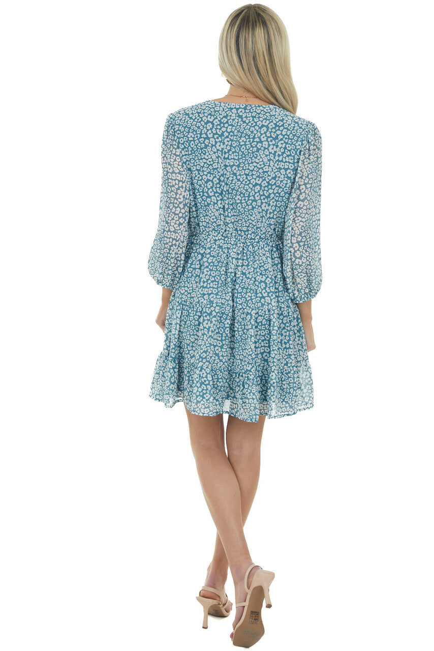 Pine Leopard Surplice Tiered Short Dress