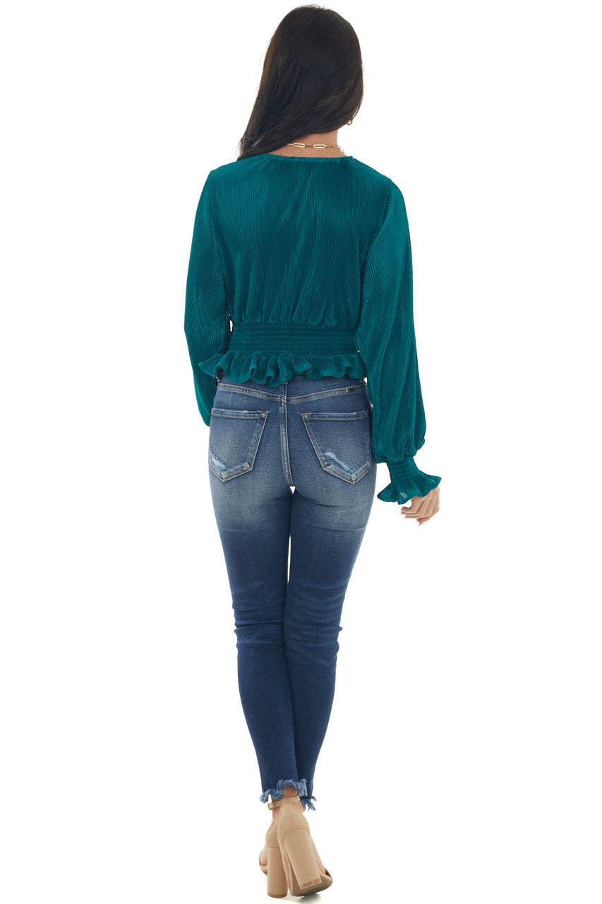 Pine Pleated Surplice Smocked Waist Blouse