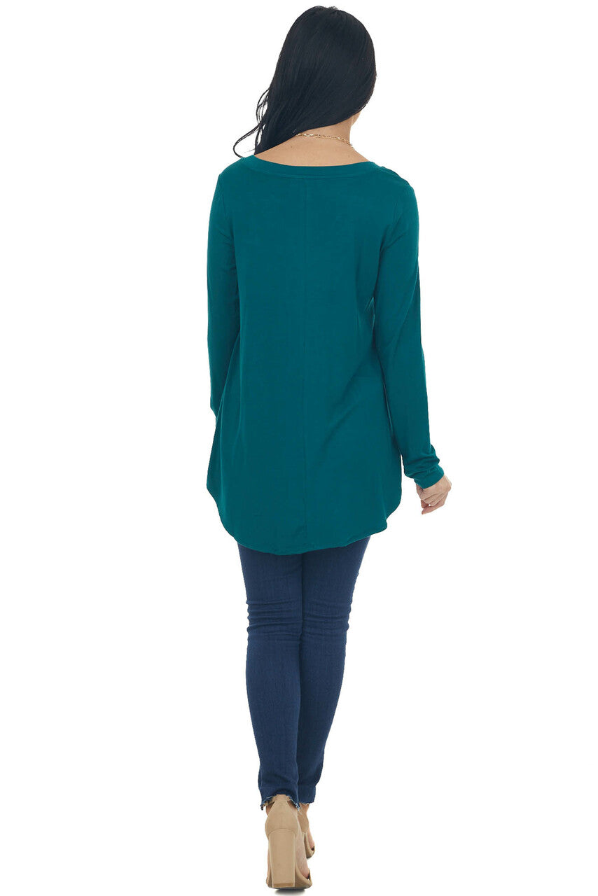Pine Rounded Hem V Neck Soft Knit Top