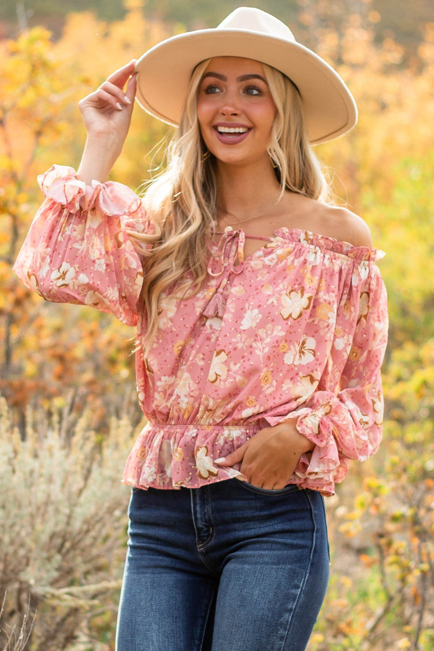 Pink Sherbet Floral Print Off Shoulder Blouse
