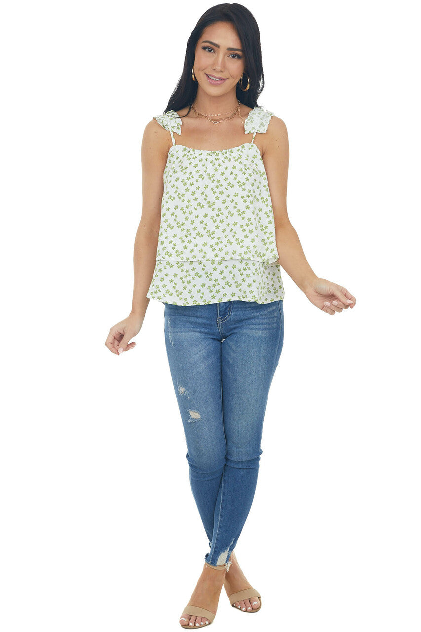 Pistachio Ditsy Floral Tiered Frill Tank Top