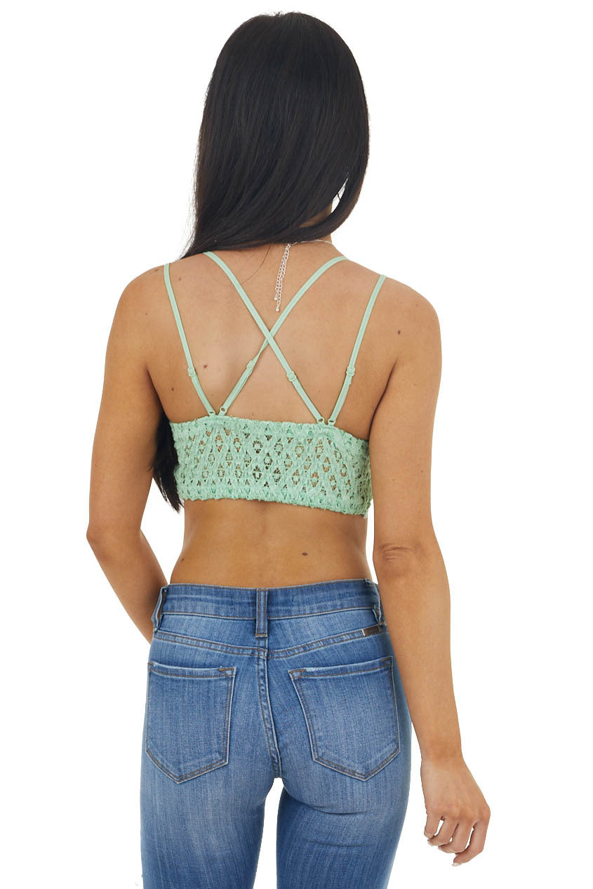 Pistachio Floral Lace Bralette with Criss Cross Straps