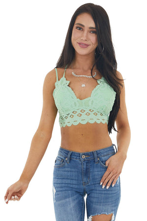 Pistachio Floral Lace Bralette with Criss Cross Straps