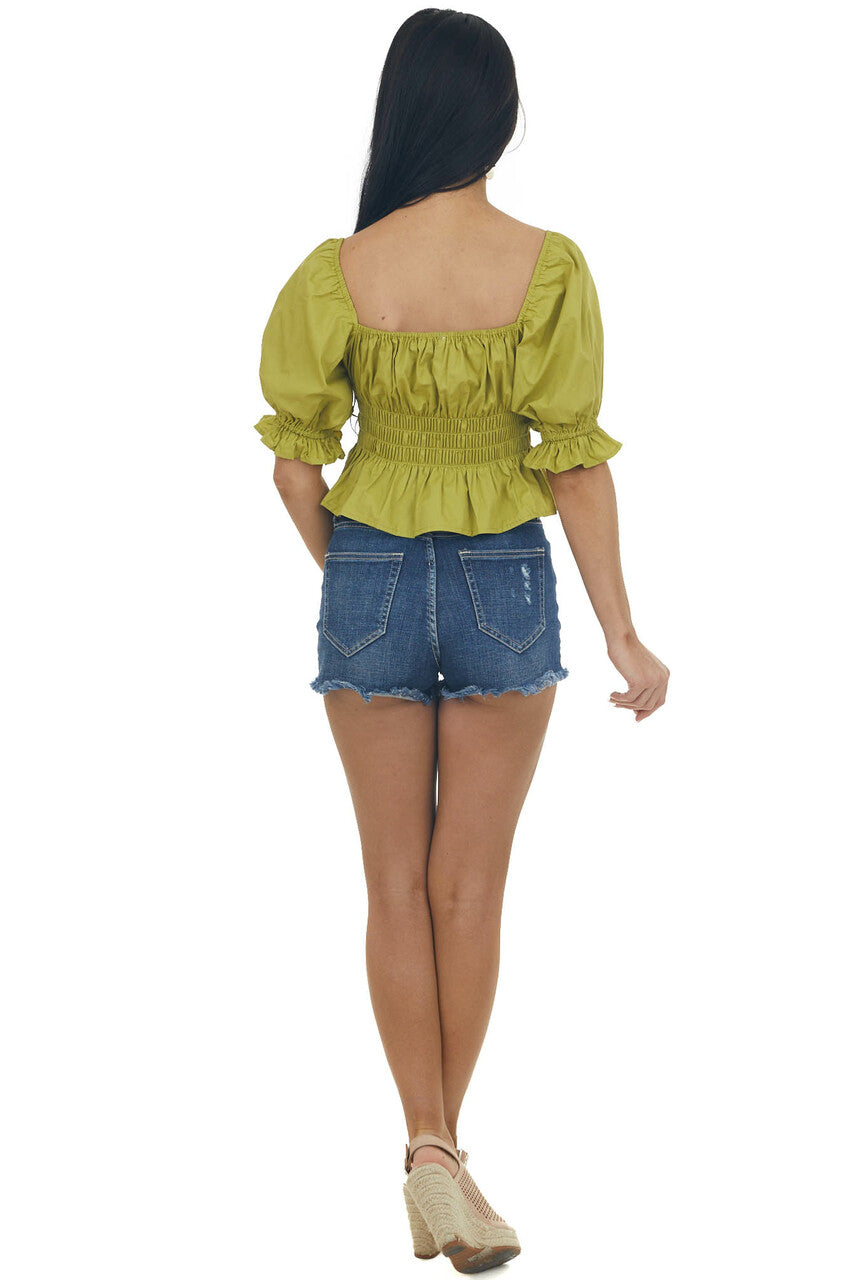 Pistachio Square Neckline Peplum Top 