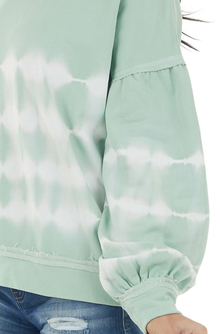Pistachio Tie Dye Knit Top with Long Bubble Sleeves