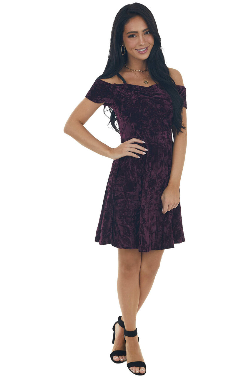 Plum Velvet Cold Shoulder Cap Sleeve Dress