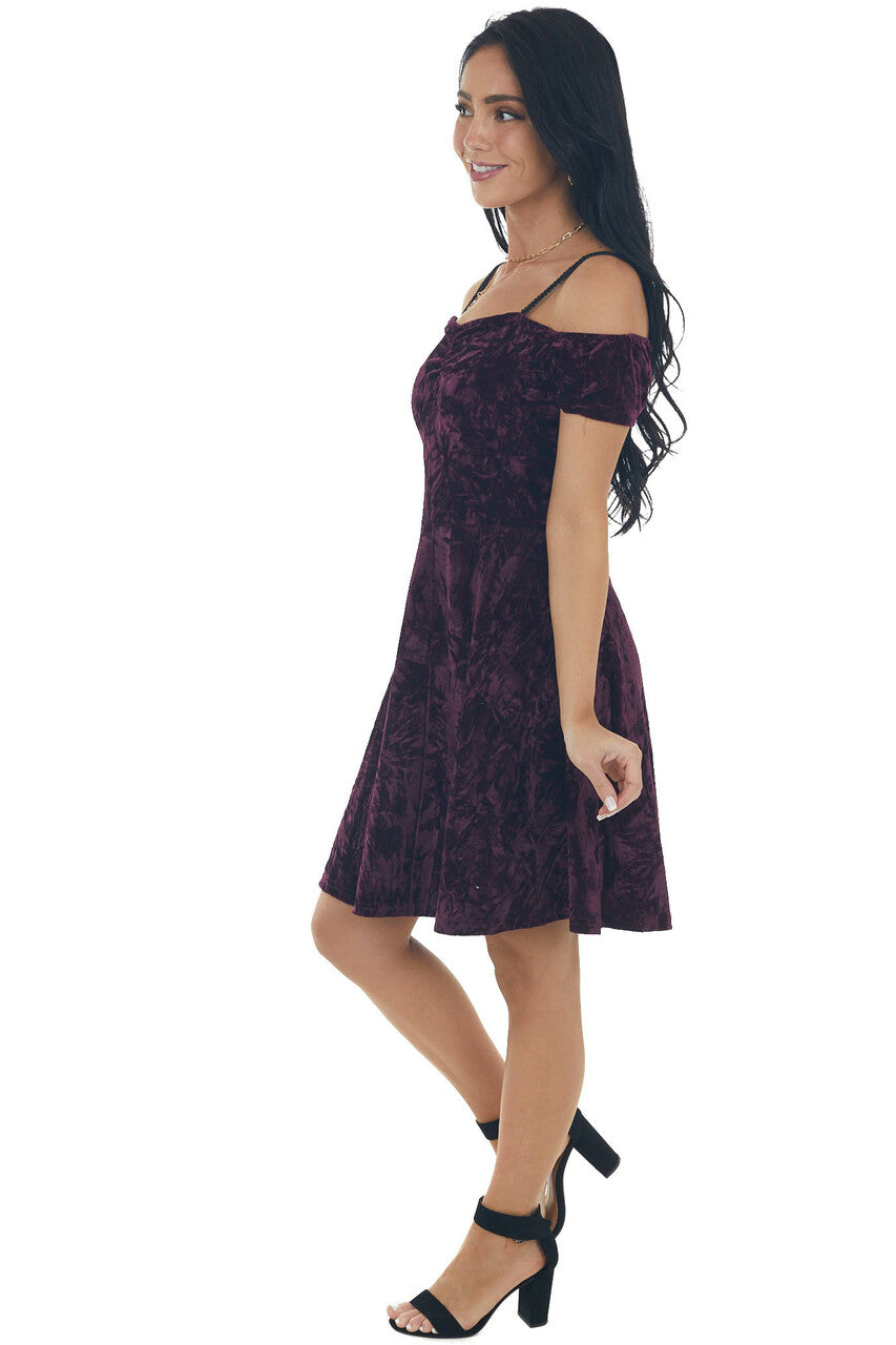 Plum Velvet Cold Shoulder Cap Sleeve Dress