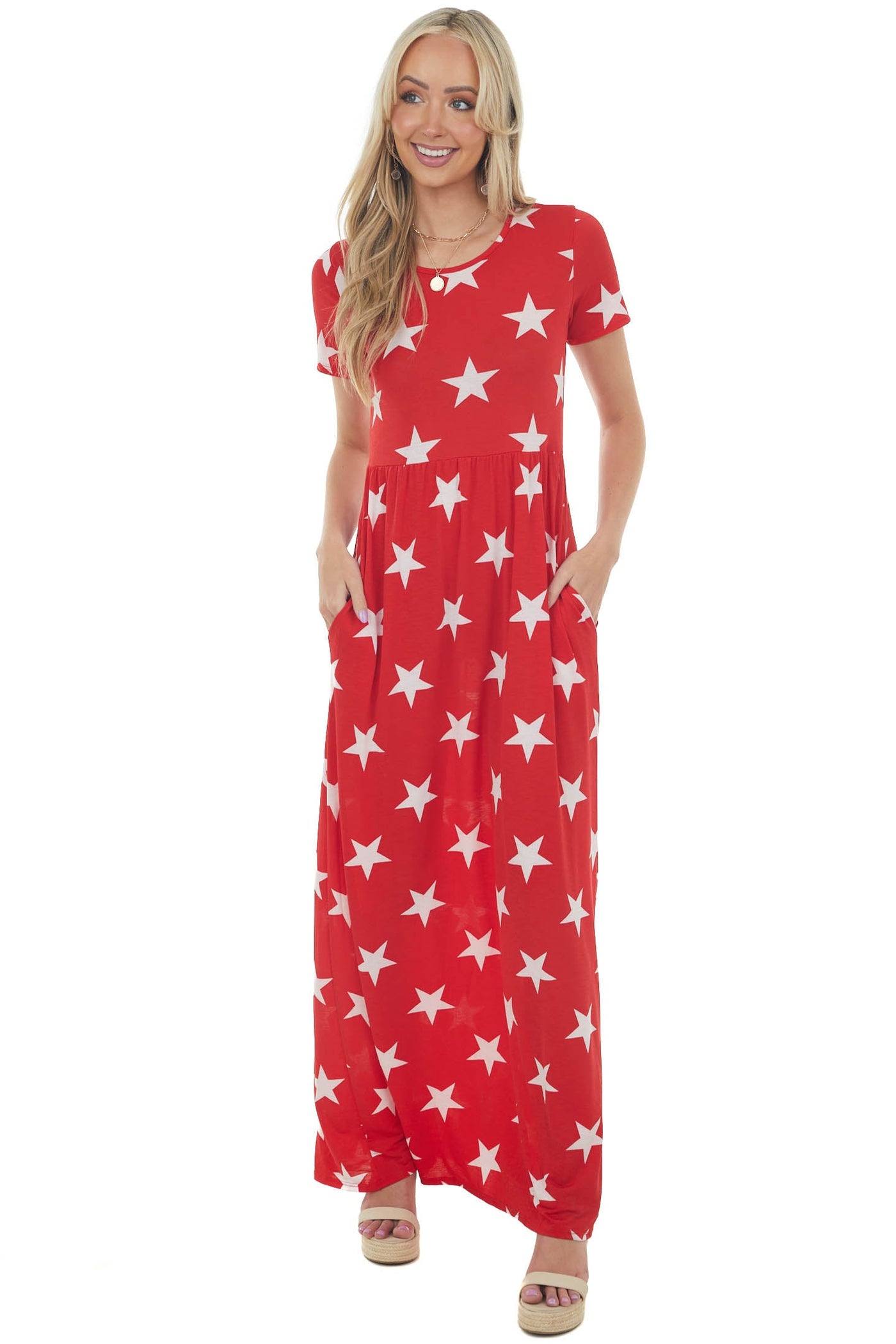 Pomegranate and Ivory Star Print Maxi Dress