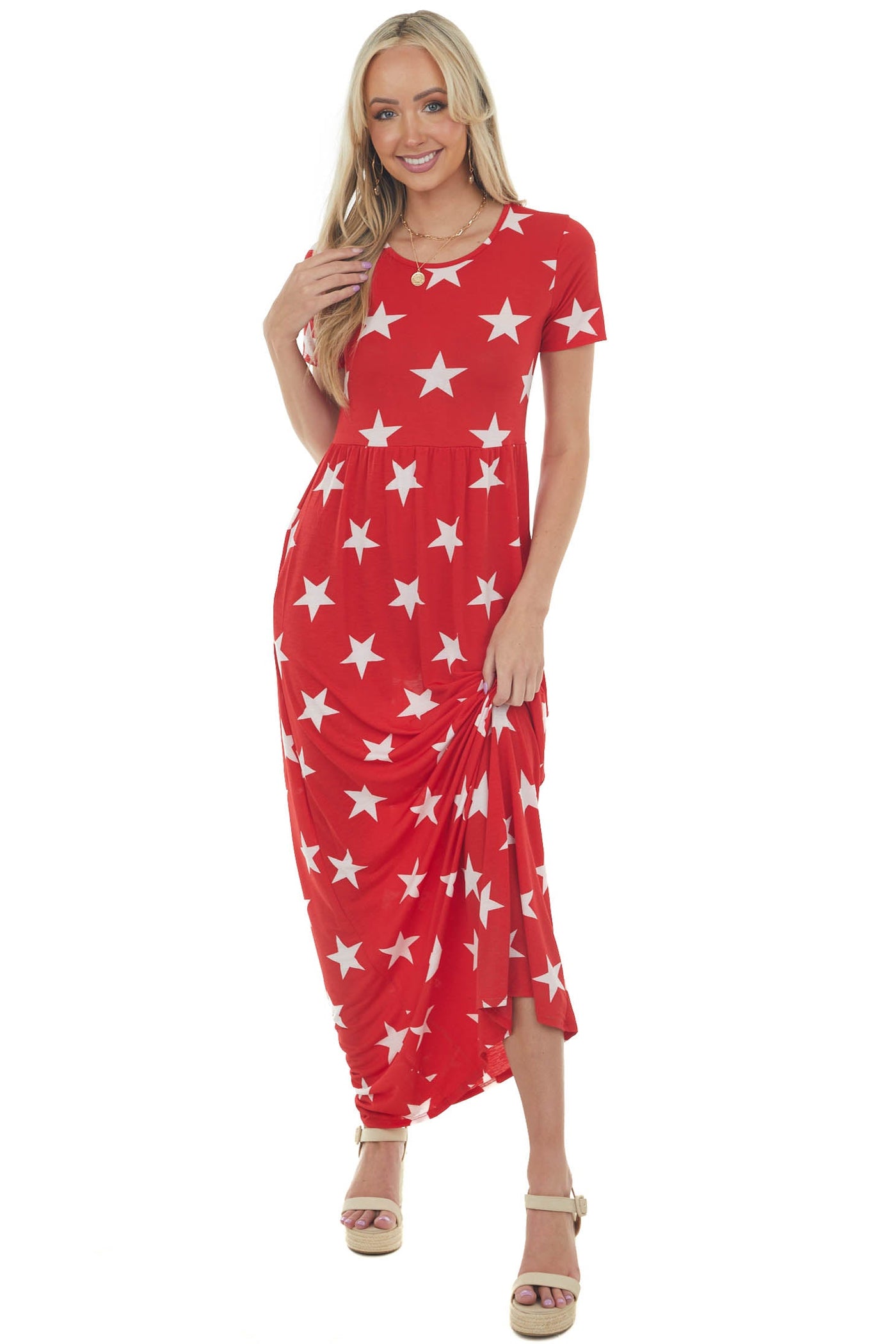 Pomegranate and Ivory Star Print Maxi Dress
