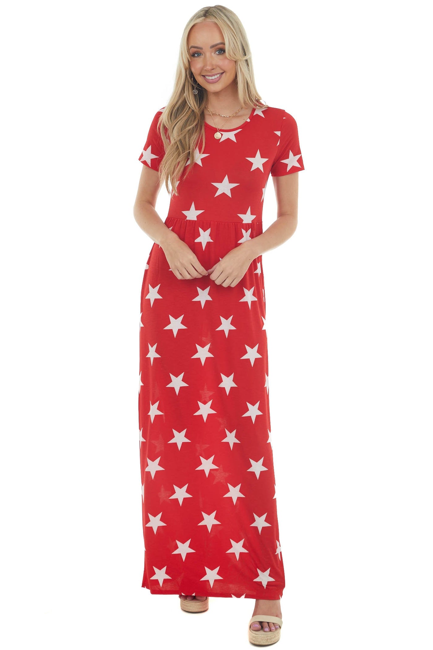 Pomegranate and Ivory Star Print Maxi Dress