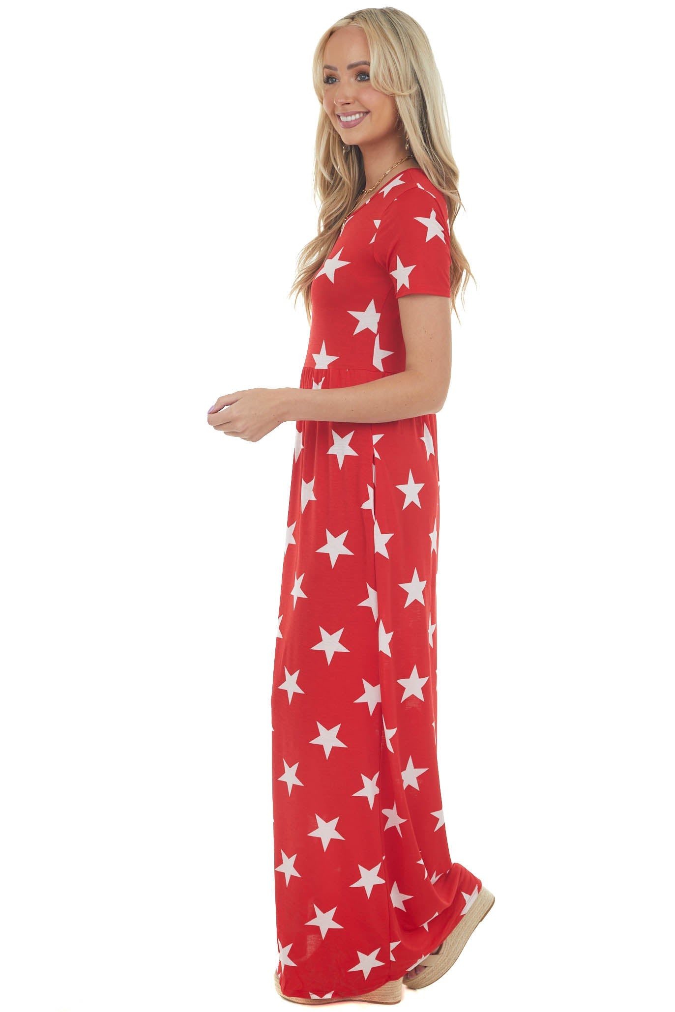 Pomegranate and Ivory Star Print Maxi Dress