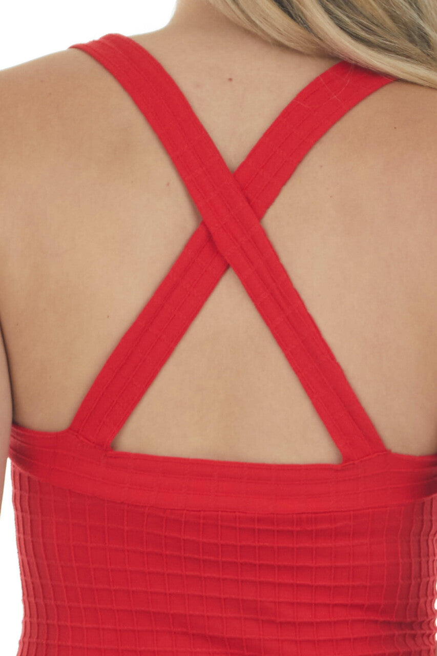 Pomegranate Criss Cross Back Textured Knit Tank