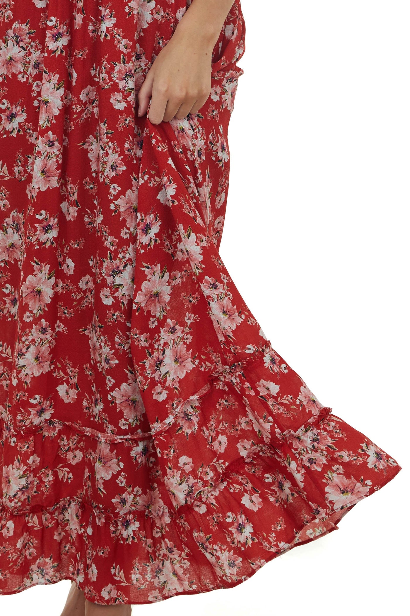 Pomegranate Floral Printed Smocked Maxi Dress