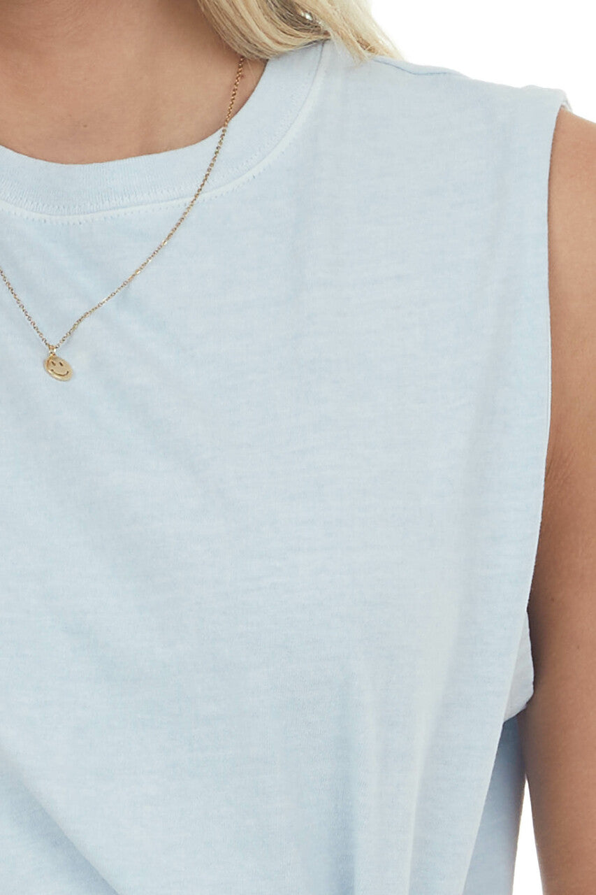 Powder Blue Crew Neck Knit Muscle Tee