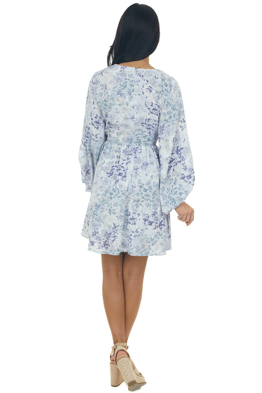 Powder Blue Floral Cut Out Short Dress