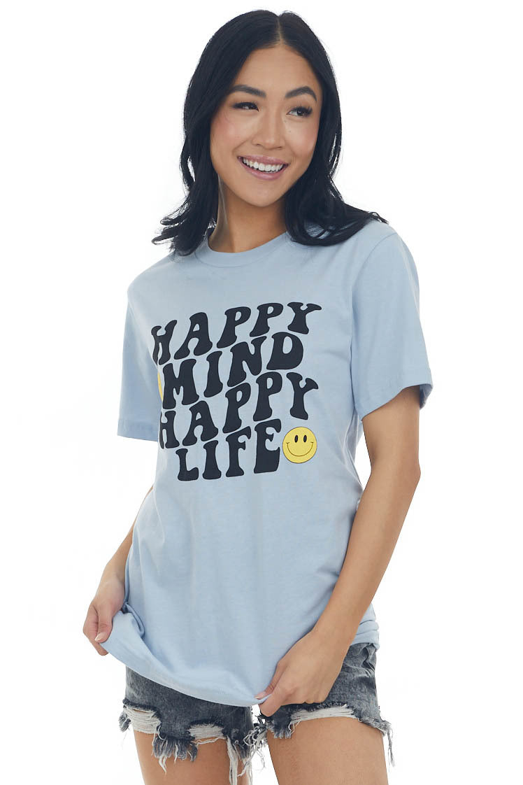 Powder Blue 'Happy Mind Happy Life' Graphic Tee