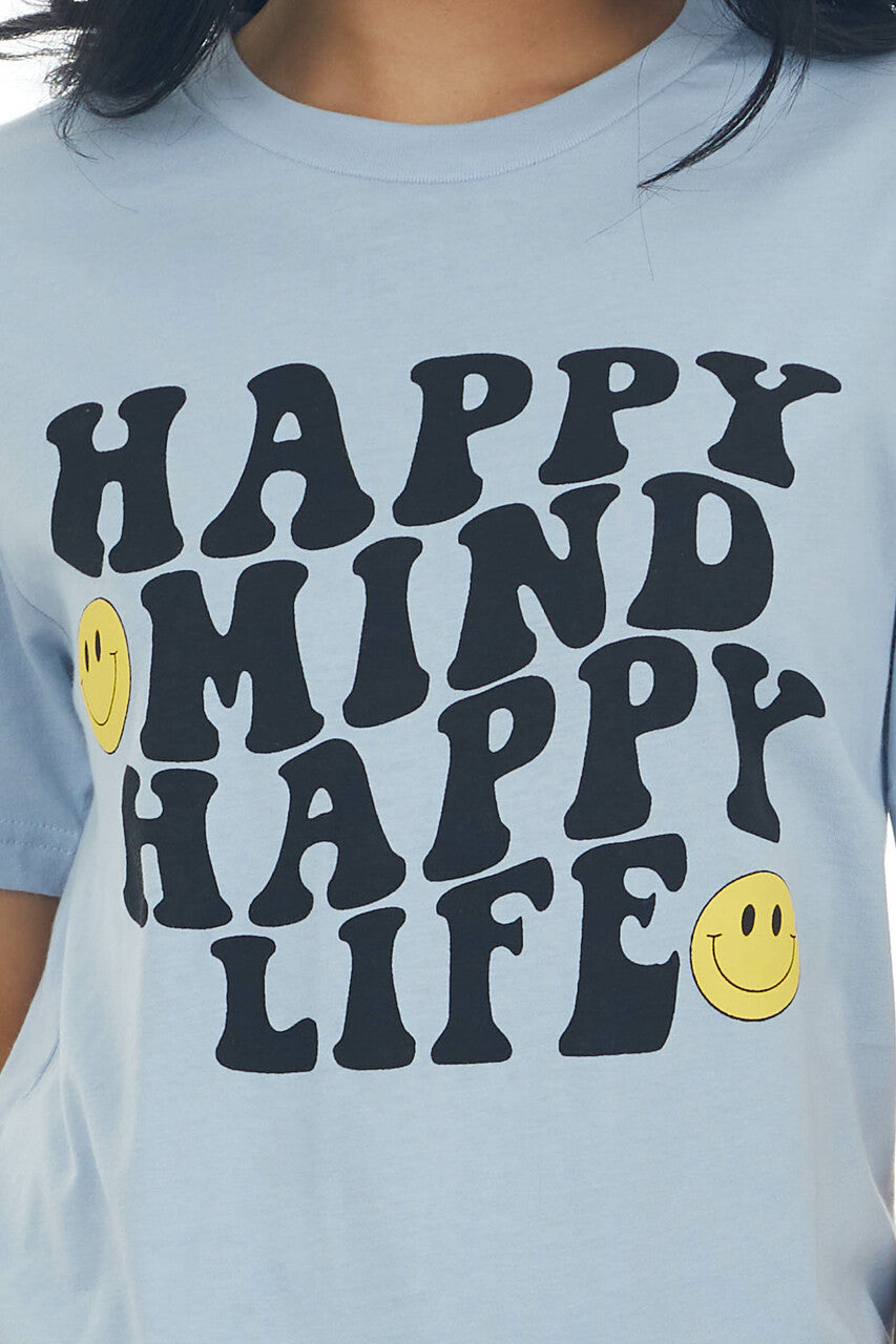 Powder Blue 'Happy Mind Happy Life' Graphic Tee