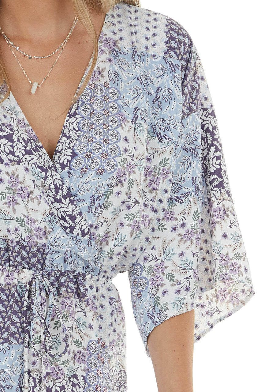 Powder Blue Multi Print Kimono Sleeve Romper