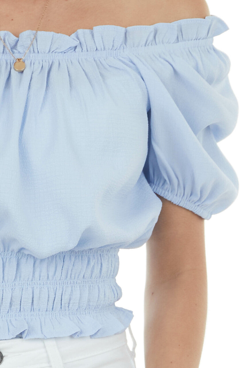 Powder Blue Ruched Waist Textured Bodysuit