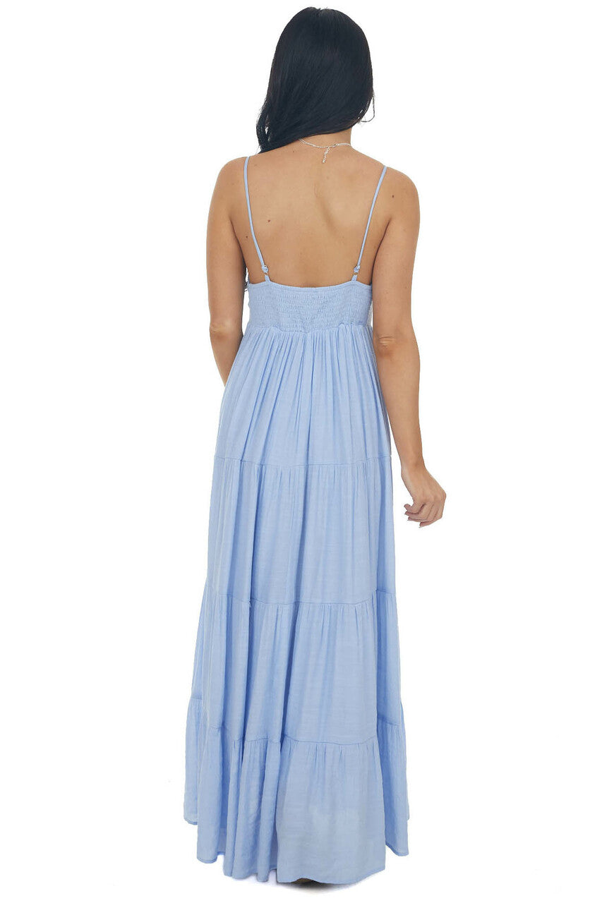 Powder Blue Sleeveless Tiered Maxi Dress