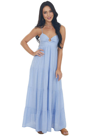 Powder Blue Sleeveless Tiered Maxi Dress
