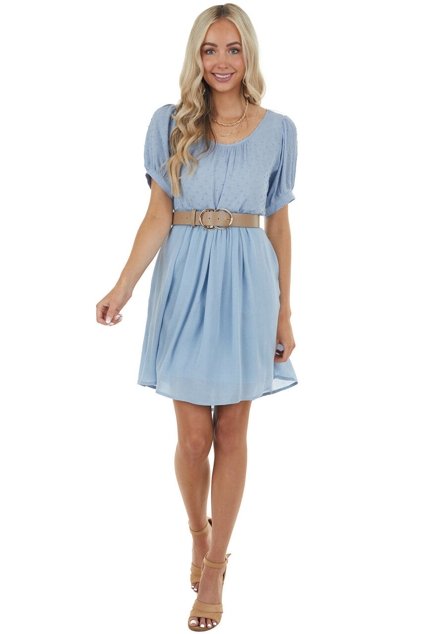 Powder Blue Swiss Dot Short Dress