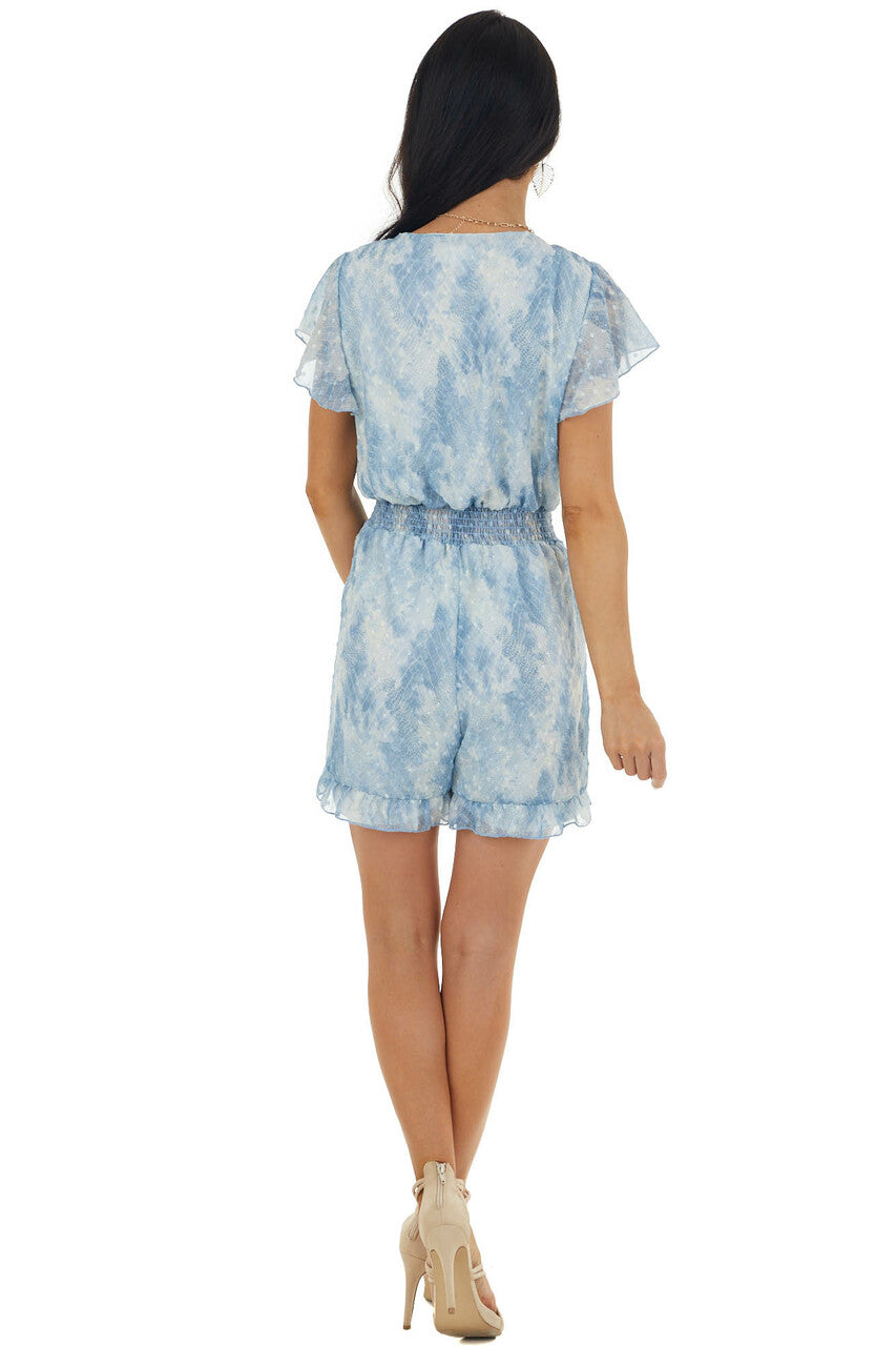 Powder Blue Swiss Dot Snakeskin Print Romper 