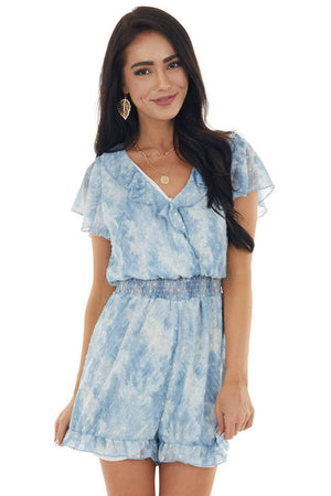 Powder Blue Swiss Dot Snakeskin Print Romper 